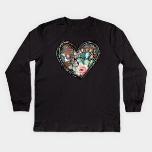 heart with floral cactus Kids Long Sleeve T-Shirt